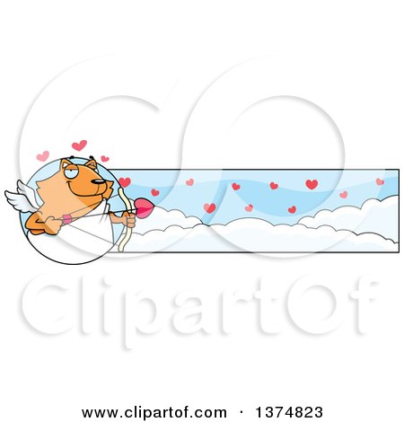 Clipart of a Valentines Day Cupid Ginger Cat Banner - Royalty Free Vector Illustration by Cory Thoman