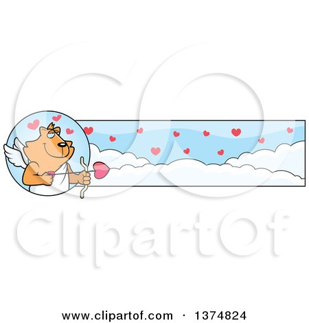 Clipart of a Valentines Day Cupid Ginger Cat Banner - Royalty Free Vector Illustration by Cory Thoman
