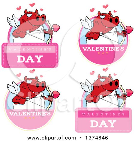 Clipart of Badges of a Valentines Day Cupid Devil - Royalty Free Vector Illustration by Cory Thoman