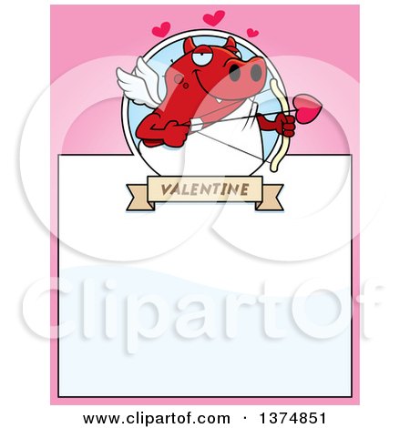Clipart of a Valentines Day Cupid Devil Page Border - Royalty Free Vector Illustration by Cory Thoman