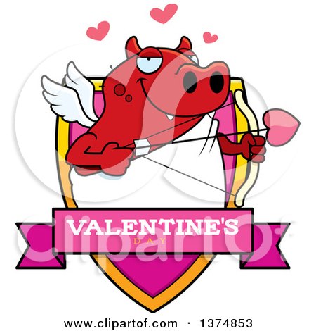 Clipart of a Valentines Day Cupid Devil Shield - Royalty Free Vector Illustration by Cory Thoman
