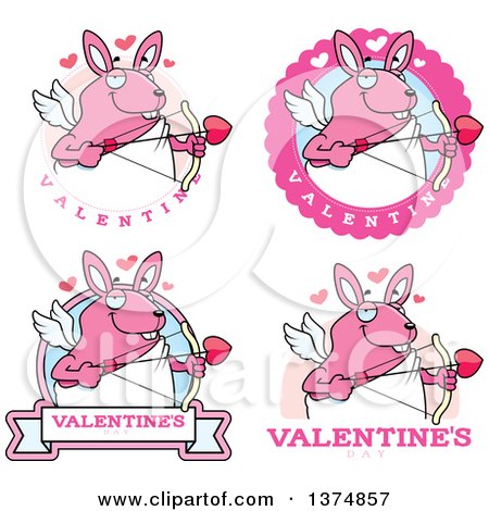 Clipart of Badges of a Valentines Day Cupid Rabbit - Royalty Free Vector Illustration by Cory Thoman