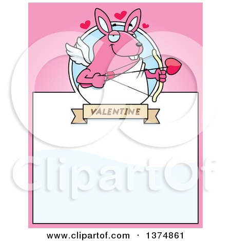 Clipart of a Valentines Day Cupid Rabbit Page Border - Royalty Free Vector Illustration by Cory Thoman