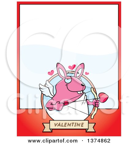Clipart of a Valentines Day Cupid Rabbit Page Border - Royalty Free Vector Illustration by Cory Thoman