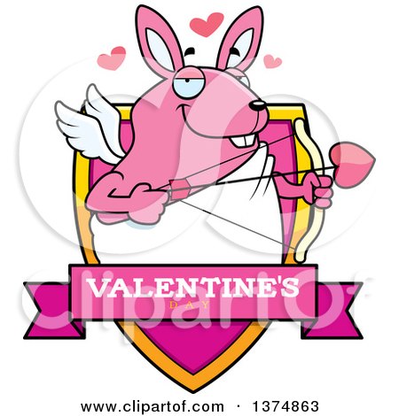 Clipart of a Valentines Day Cupid Rabbit Shield - Royalty Free Vector Illustration by Cory Thoman