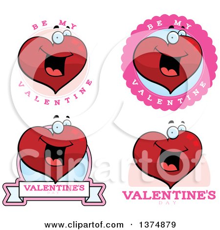 Clipart of Badges of a Happy Valentines Day Heart Character - Royalty Free Vector Illustration by Cory Thoman