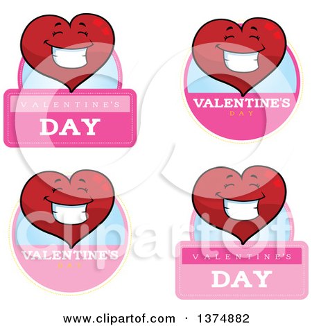 Clipart of Badges of a Happy Valentine Heart Character - Royalty Free Vector Illustration by Cory Thoman