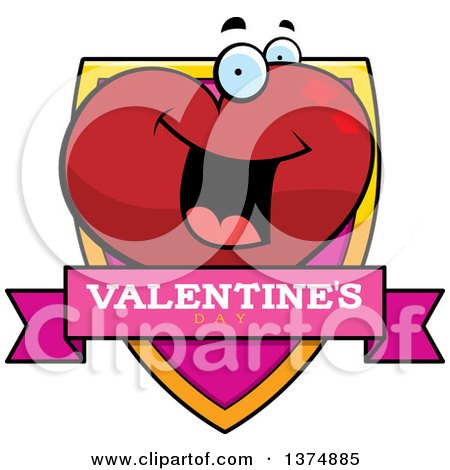 Clipart of a Happy Valentines Day Heart Character Shield - Royalty Free Vector Illustration by Cory Thoman