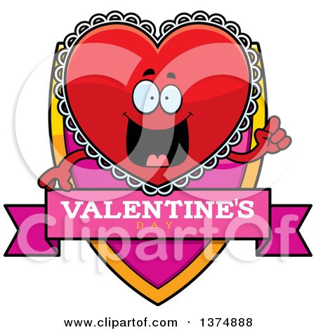 Clipart of a Happy Red Doily Valentine Heart Mascot Shield - Royalty Free Vector Illustration by Cory Thoman