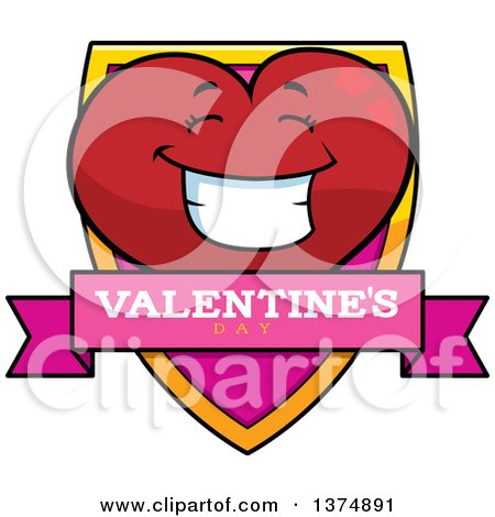 Clipart of a Happy Valentine Heart Character Shield - Royalty Free Vector Illustration by Cory Thoman