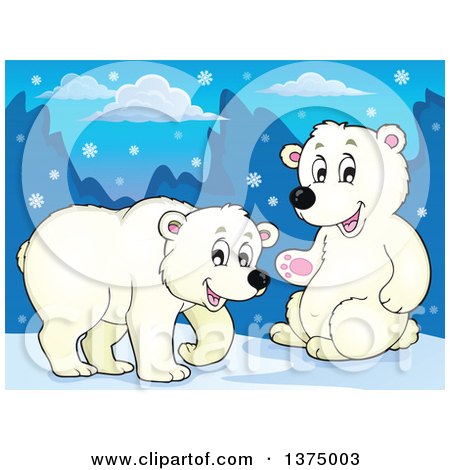 Clipart of Polar Bears in the Snow - Royalty Free Vector Illustration by visekart