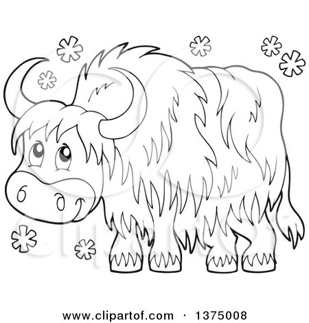 Clipart of a Black and White Happy Yak in the Snow - Royalty Free Vector Illustration by visekart