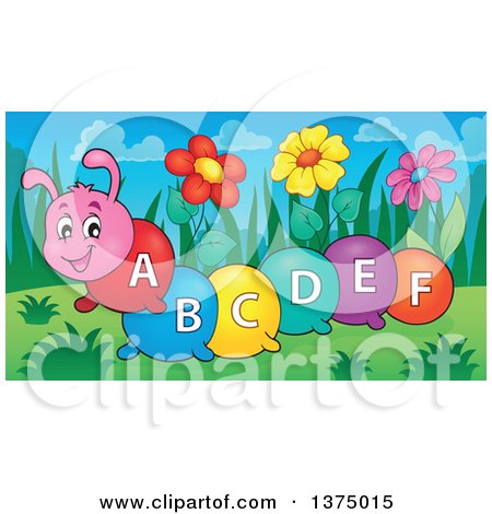 Clipart of a Happy Colorful Caterpillar with Letters on Its Body - Royalty Free Vector Illustration by visekart