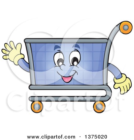 Clipart of a Shopping Cart Character Waving - Royalty Free Vector Illustration by visekart