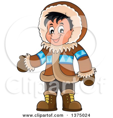 Clipart of a Happy Inuit Eskimo Boy Presenting - Royalty Free Vector Illustration by visekart