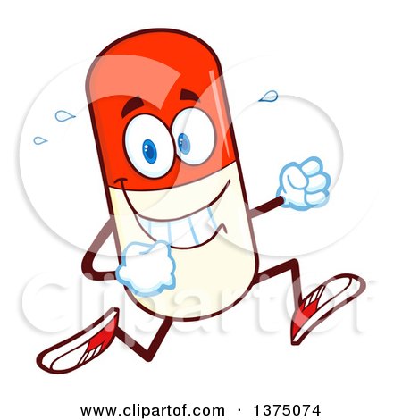 Clipart of a Happy Pill Mascot Running - Royalty Free Vector Illustration by Hit Toon