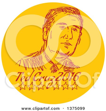 Clipart of a Retro Sketched Portrait of Ted Cruz, Republican Residential Candidate, in a Circle over Text - Royalty Free Vector Illustration by patrimonio