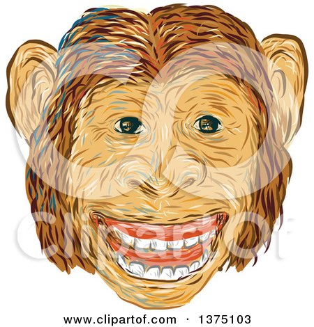 Clipart of a Sketched Happy Chimpanzee Face - Royalty Free Vector Illustration by patrimonio