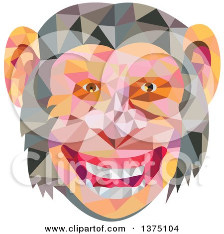 Clipart of a Retro Geometric Low Polygon Styled Chimpanzee Face - Royalty Free Vector Illustration by patrimonio