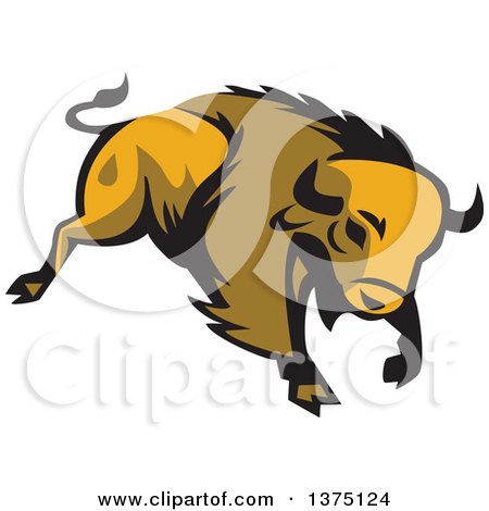 Clipart of a Retro Charging American Bison Buffalo - Royalty Free Vector Illustration by patrimonio