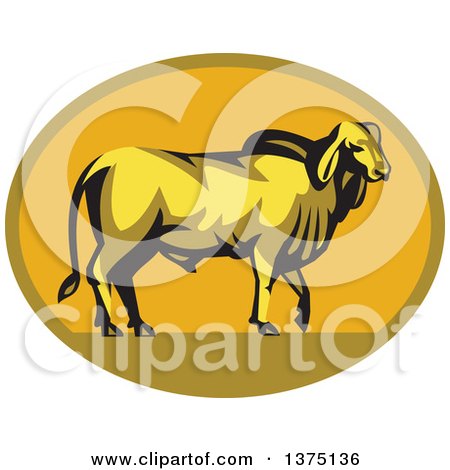 Clipart of a Retro Brahman Bull in Profile, Inside a Green and Orange Oval - Royalty Free Vector Illustration by patrimonio