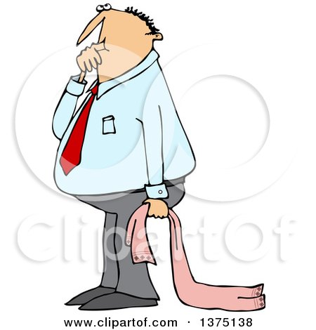 Cartoon Clipart of a Caucasian Businessman Sucking His Thumb and Holding a Blanket - Royalty Free Vector Illustration by djart