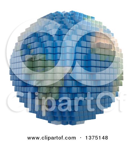 Clipart of a 3d Planet Earth Made of Voxel Cubes, on White - Royalty Free Illustration by Mopic