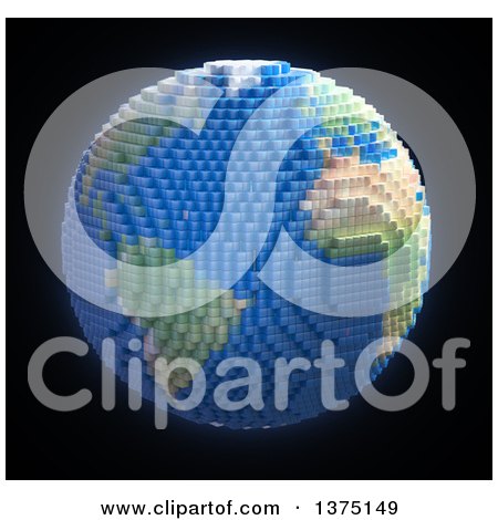 Clipart of a 3d Planet Earth Made of Voxel Cubes, on Black - Royalty Free Illustration by Mopic