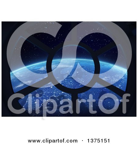 Clipart of a 3d Space Station Window with a Veiw of Earth - Royalty Free Illustration by Mopic