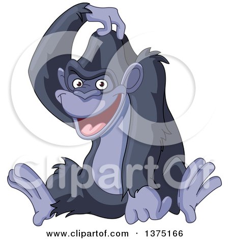 Cartoon Clipart of a Happy Gorilla Scratching His Head - Royalty Free Vector Illustration by yayayoyo