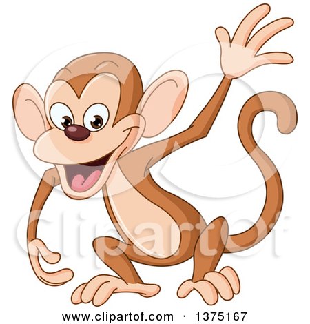 Cartoon Clipart of a Happy Waving Monkey - Royalty Free Vector Illustration by yayayoyo