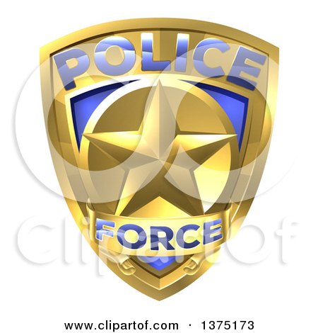 Clipart of a 3d Gold Plice Force Badge with a Star - Royalty Free Vector Illustration by AtStockIllustration