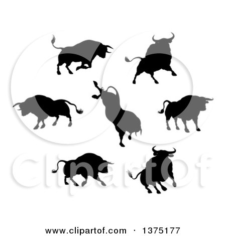 Clipart of Black Silhouetted Bulls - Royalty Free Vector Illustration by AtStockIllustration