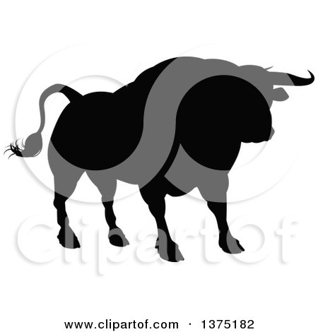 Clipart of a Black Silhouetted Bull - Royalty Free Vector Illustration by AtStockIllustration