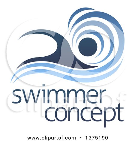 Clipart of a Blue Swimmer Design with a Wave and Sample Text - Royalty Free Vector Illustration by AtStockIllustration