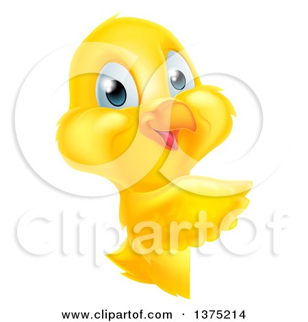 Clipart of a Cute Yellow Easter Chick Pointing Around a Sign - Royalty Free Vector Illustration by AtStockIllustration
