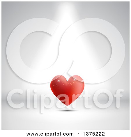 Clipart of a 3d Floating Red Valentine Love Heart in the Spot Light over Gray - Royalty Free Vector Illustration by KJ Pargeter