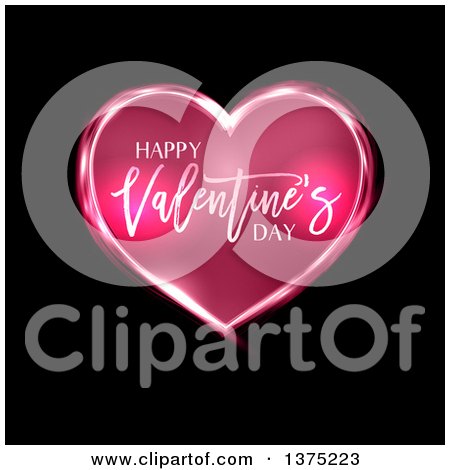 Clipart of a Happy Valentines Day Greeting on a Pink Heart over Black - Royalty Free Vector Illustration by KJ Pargeter