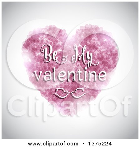 Clipart of a Be My Valentine Greeting with Doves over Hearts on Gray - Royalty Free Vector Illustration by KJ Pargeter