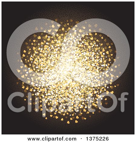 Clipart of a Circle Made of Golden Sparkly Hearts on Black - Royalty Free Vector Illustration by KJ Pargeter