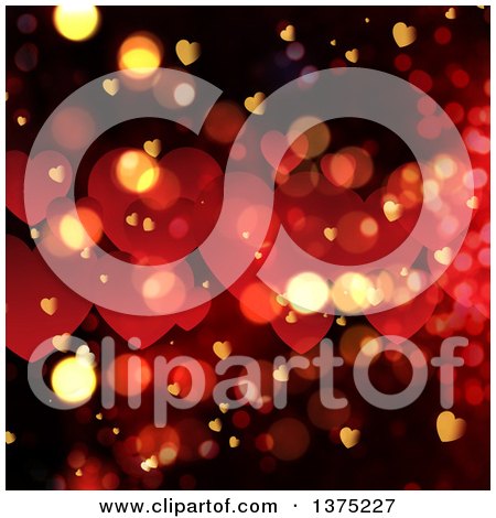 Clipart of a Background of Valentine Love Hearts and Bokeh Flares - Royalty Free Illustration by KJ Pargeter