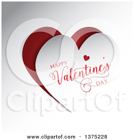 Clipart of a Happy Valentines Day Greeting on a Heart Cutout over Red and Gray - Royalty Free Vector Illustration by KJ Pargeter