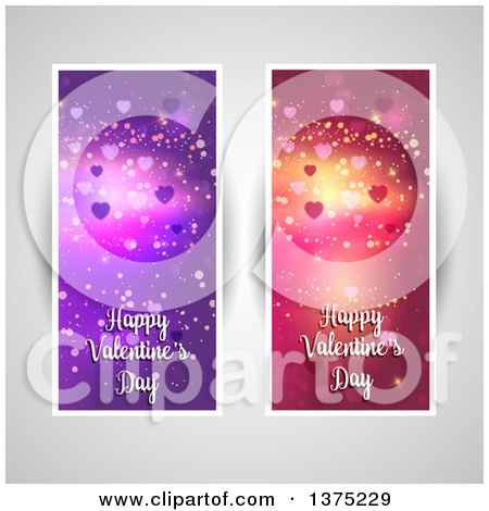 Clipart of Happy Valentines Day Greeting Panels, on Gray - Royalty Free Vector Illustration by KJ Pargeter