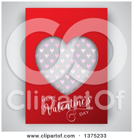 Clipart of a Happy Valentines Day Greeting on a Red Frame Around a Heart, over Gray - Royalty Free Vector Illustration by KJ Pargeter
