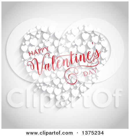 Clipart of a Happy Valentines Day Greeting over Red Hearts on Gray - Royalty Free Vector Illustration by KJ Pargeter
