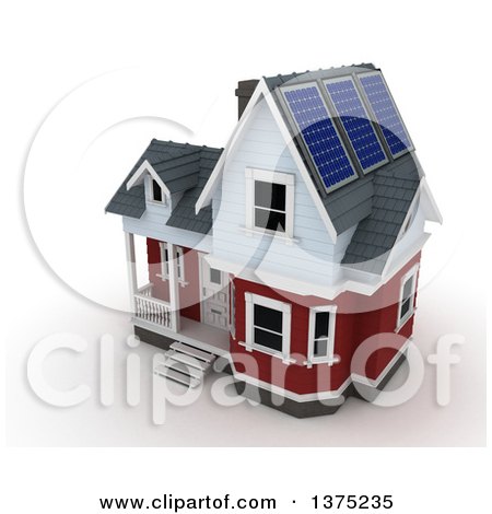 Clipart of a 3d House with Solar Panels on the Roof, on a White Background - Royalty Free Illustration by KJ Pargeter