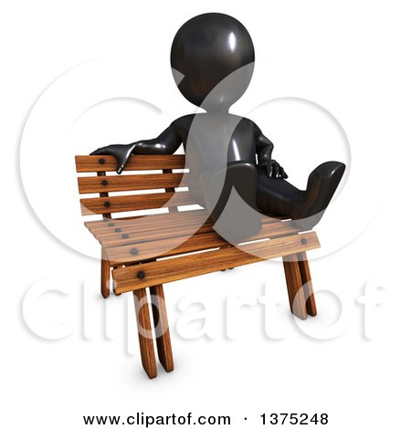 Clipart of a 3d Black Man Sitting on a Bench, on a White Background - Royalty Free Illustration by KJ Pargeter