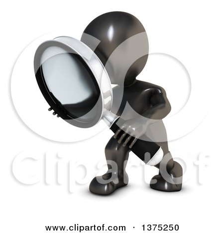 Clipart of a 3d Black Man Searching with a Magnifying Glass, on a White Background - Royalty Free Illustration by KJ Pargeter