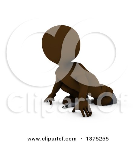 Clipart of a 3d Brown Man Runner on Starting Blocks, on a White Background - Royalty Free Illustration by KJ Pargeter