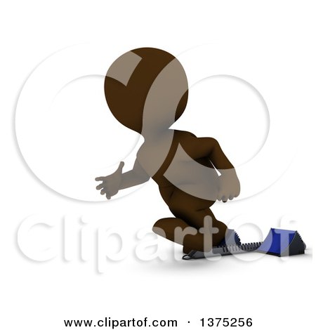Clipart of a 3d Brown Man Sprinter Taking off on Starting Blocks, on a White Background - Royalty Free Illustration by KJ Pargeter